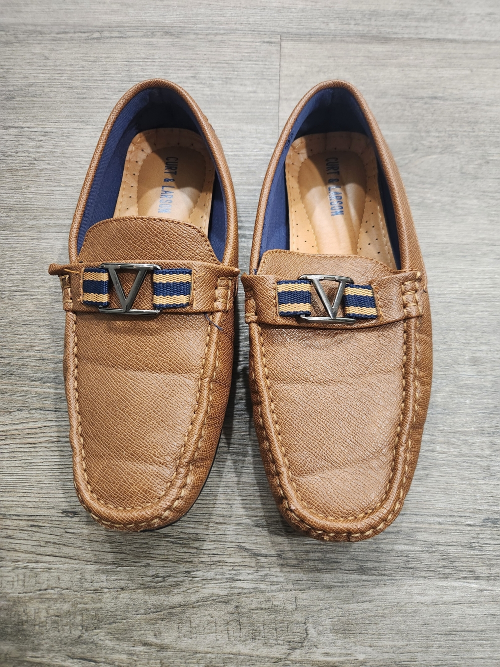 Brown Leather Driving Loafers with Navy Accent - Men